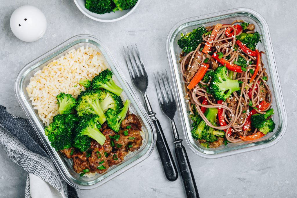 beef and broccoli Stir fry meal prep in lunch box containers