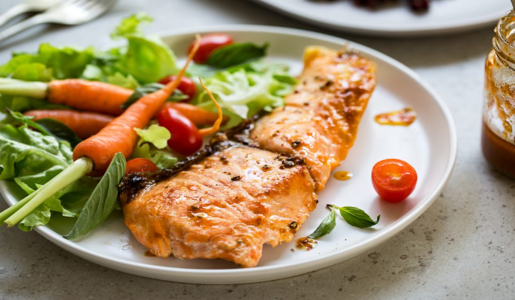 broiled salmon and some salad