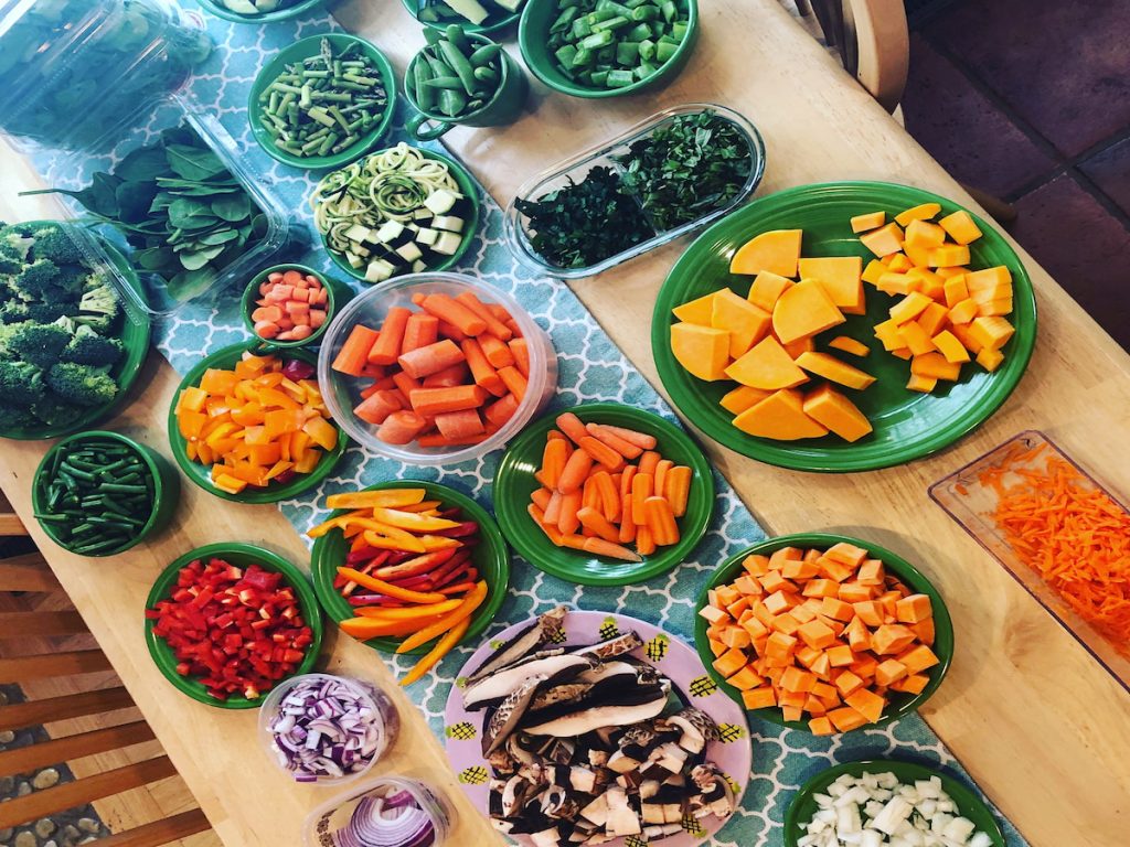 different veggies on the table for meal prep 