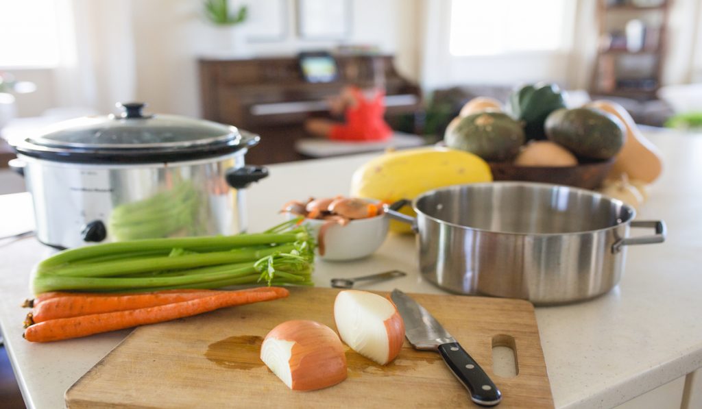 prepping ingredients for crockpot cooking