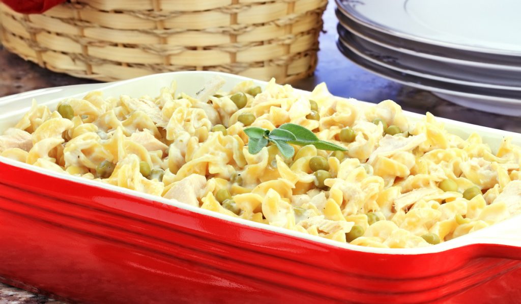 creamy tuna pasta dinner in casserole 